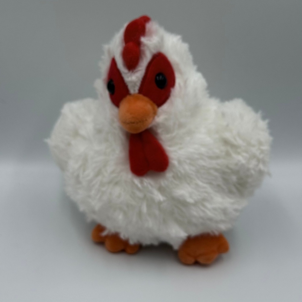 Shaggy White Chicken Plush 8" Farm Bird‎ Toy Stuffed Animal